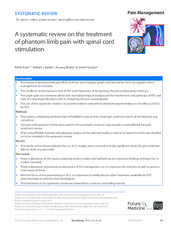 (PDF) Pain Management A systematic review on the treatment of phantom