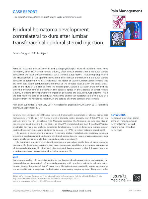 (PDF) Epidural hematoma development contralateral to dura after lumbar
