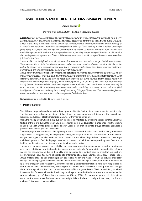 (PDF) SMART TEXTILES AND THEIR APPLICATIONS VISUAL PERCEPTIONS