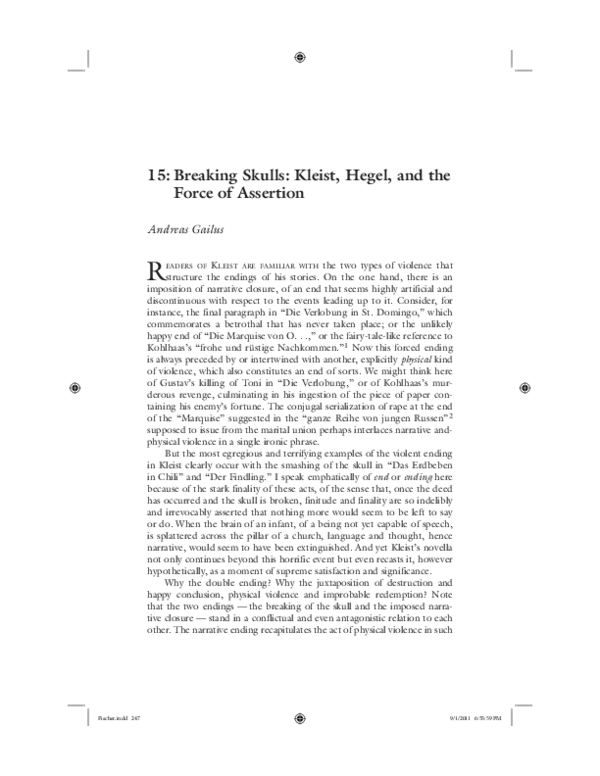 (PDF) Breaking Skulls Kleist, Hegel, and the Force of Assertion Andreas Gailus Academia.edu