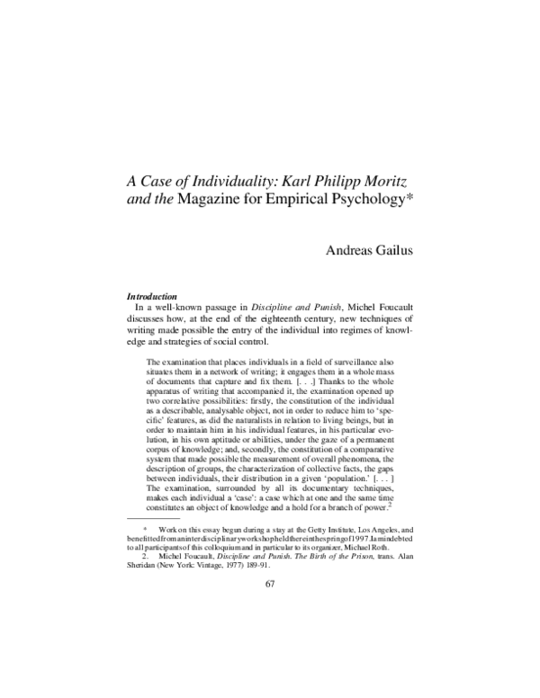(PDF) A Case of Individuality Karl Philipp Moritz and the Magazine for Empirical Psychology