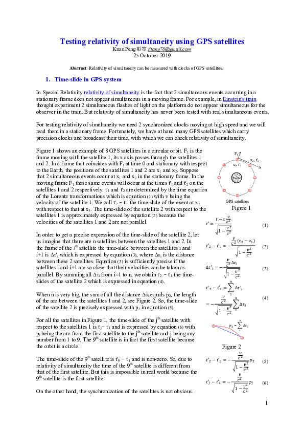 (PDF) Testing relativity of simultaneity using GPS satellites