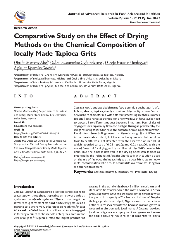 (PDF) Comparative Study on the Effect of Drying Methods on the Chemical ...