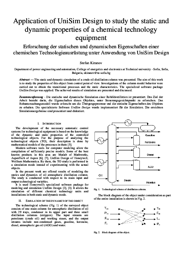 (PDF) Application of UniSim Design to study the static and dynamic ...