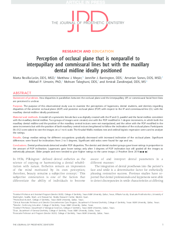 (PDF) Perception of occlusal plane that is nonparallel to