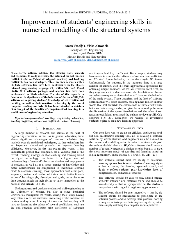 (PDF) Improvement of students' engineering skills in numerical ...