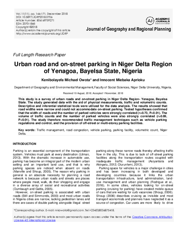 (PDF) Journal of Geography and Regional Planning Urban road and on ...