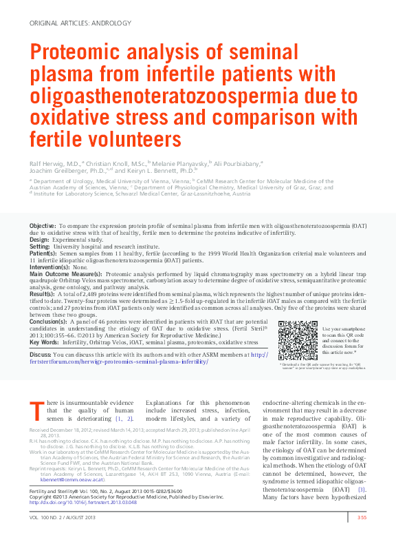 (PDF) Proteomic analysis of seminal plasma from infertile patients with ...