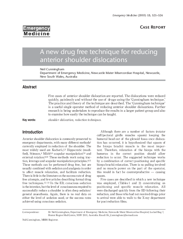 (PDF) A new drug free technique for reducing anterior shoulder dislocations