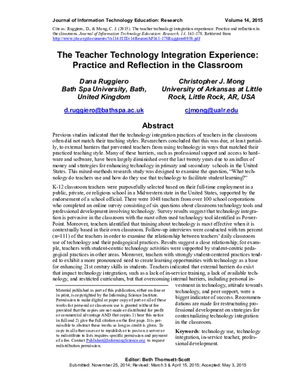 (PDF) The teacher technology integration experience: Practice and ...
