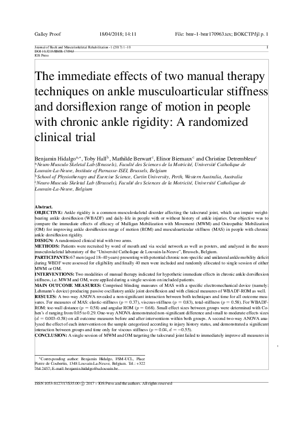 (PDF) The immediate effects of two manual therapy techniques on ankle