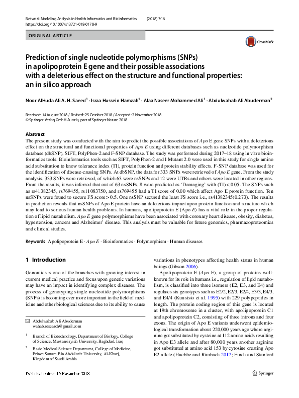 (PDF) Prediction of single nucleotide polymorphisms (SNPs) in ...