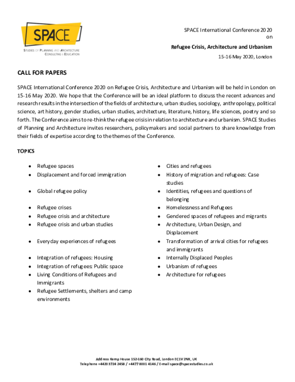 (PDF) SPACE International Conference 2020 on Refugee Crisis ...