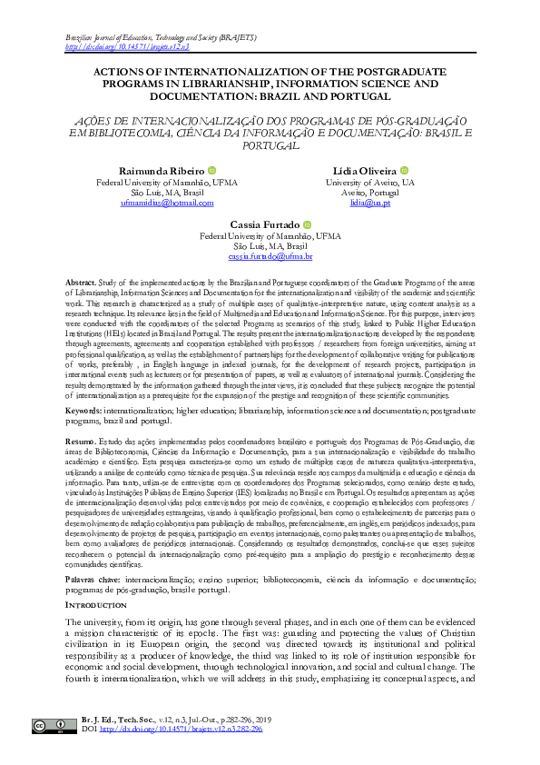 (PDF) ACTIONS OF INTERNATIONALIZATION OF THE POSTGRADUATE PROGRAMS IN