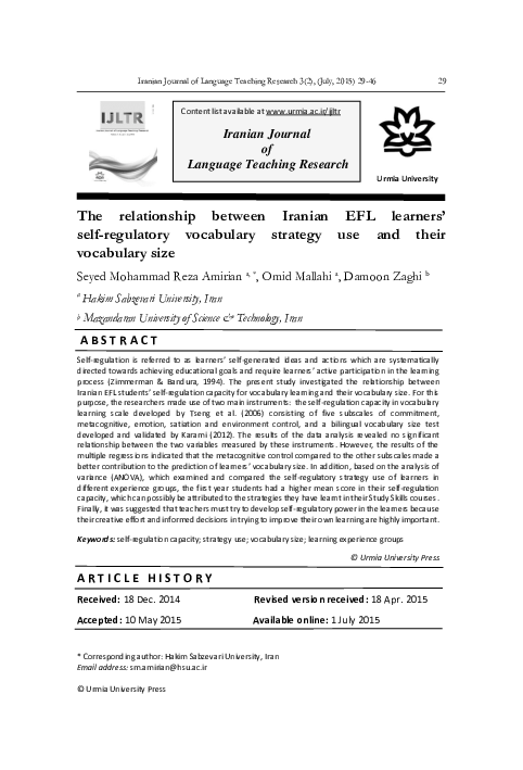 (PDF) The relationship between Iranian EFL learners' self-regulatory ...