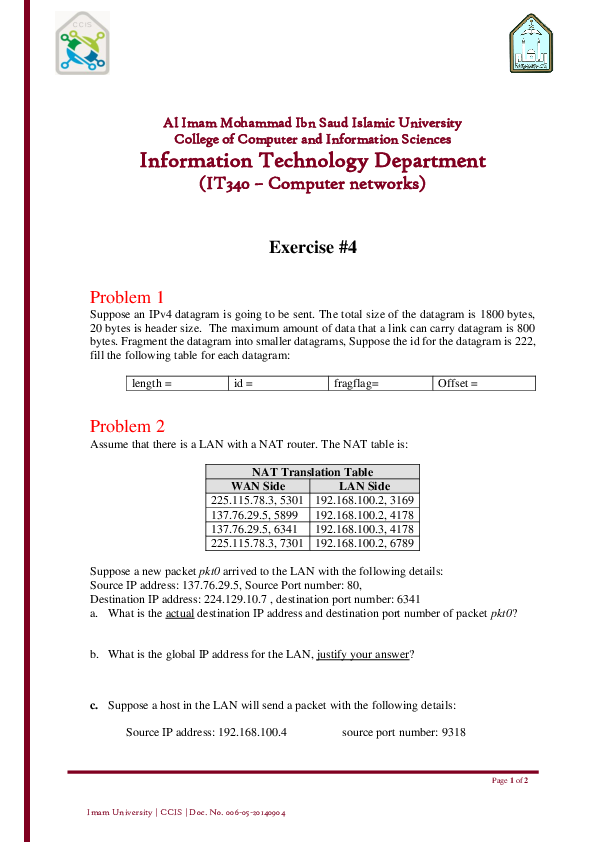 (DOC) Exercise 4, Fragmentation+NAT
