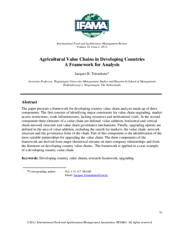 (PDF) Agricultural Value Chains in Developing Countries A Framework for ...