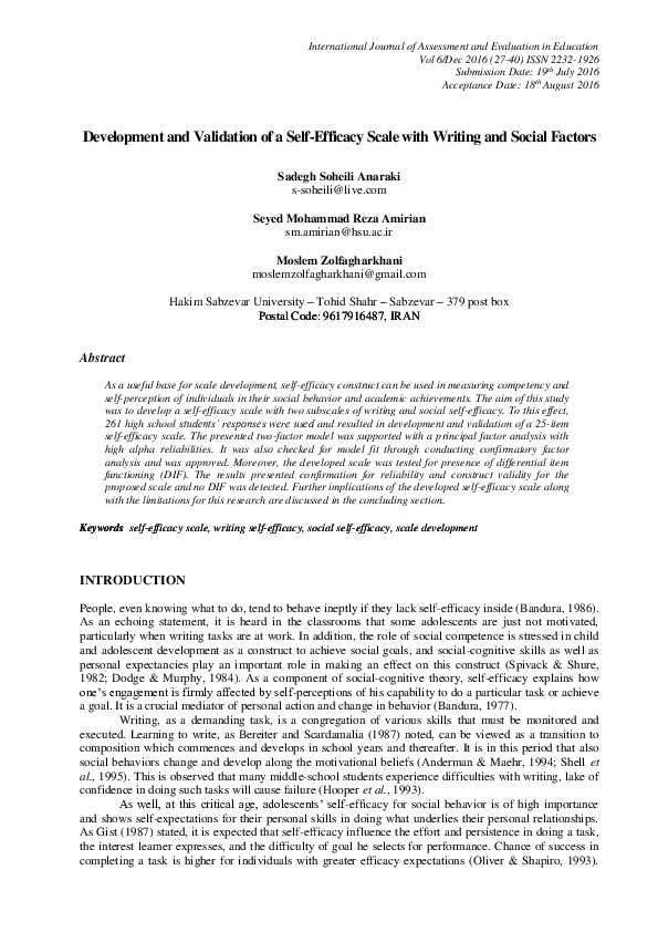 (PDF) Development and Validation of a Self-Efficacy Scale with Writing ...