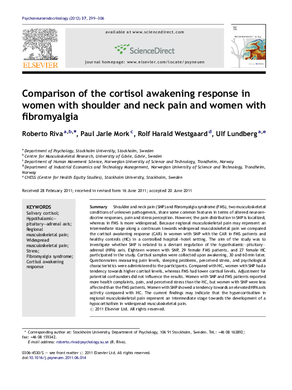 (PDF) Comparison of the cortisol awakening response in women with ...