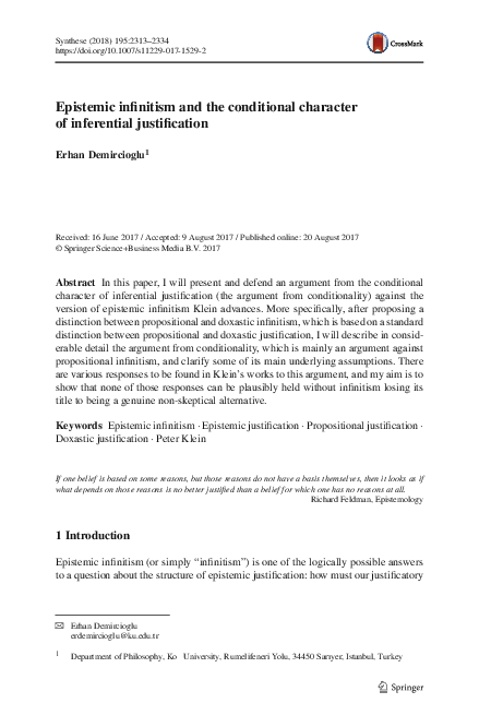 (PDF) (Synthese_2018) Epistemic Infinitism and the Conditional ...