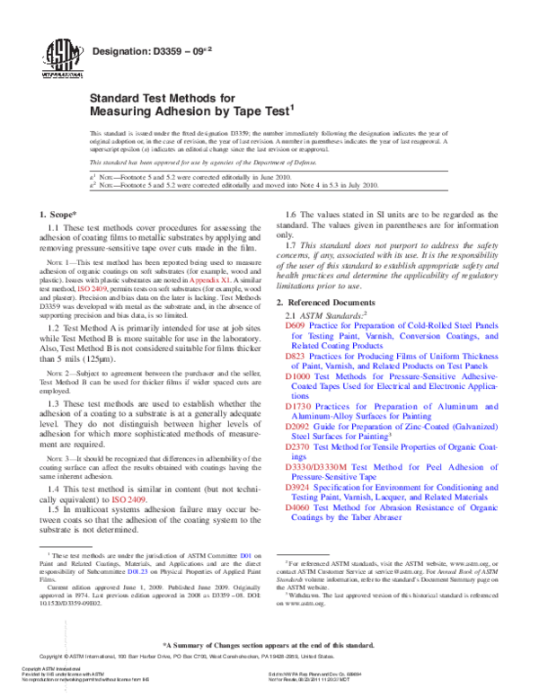 (PDF) Standard Test Methods for Measuring Adhesion by Tape Test 1