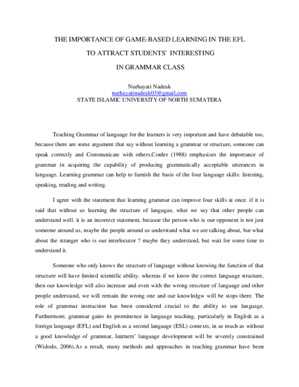 (PDF) THE IMPORTANCE OF GAME-BASED LEARNING IN THE EFL TO ATTRACT ...