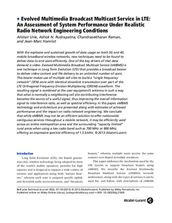 (PDF) Evolved Multimedia Broadcast Multicast Service in LTE: An ...
