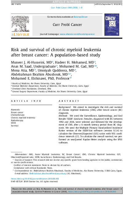 (PDF) Risk and survival of chronic myeloid leukemia after breast cancer ...