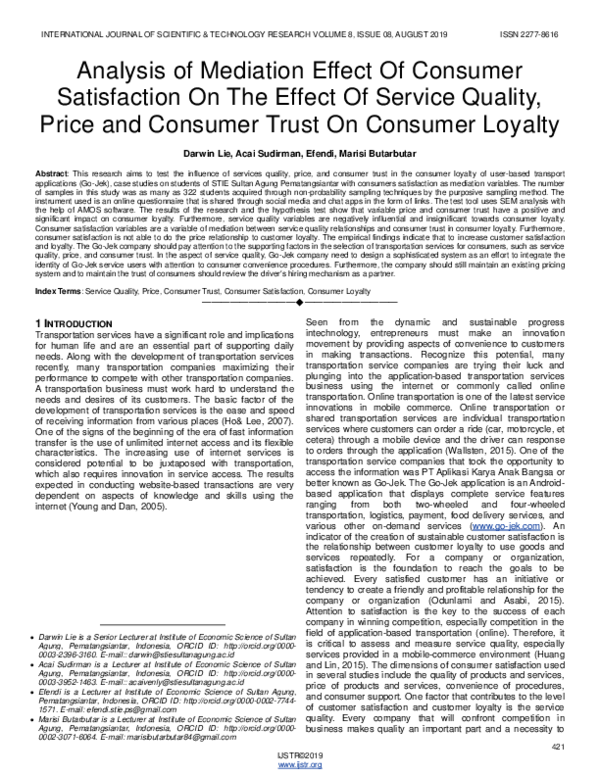 (PDF) Analysis of Mediation Effect Of Consumer Satisfaction On The ...