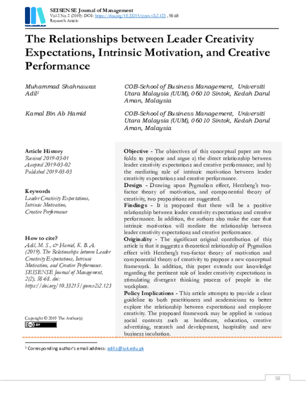 PDF) The Relationships between Leader Creativity