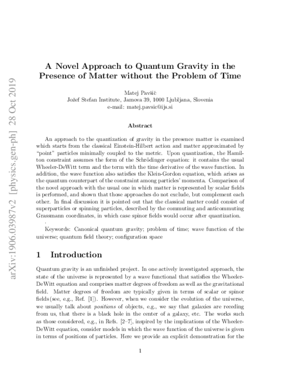 PDF) A Novel Approach to Quantum Gravity in the Presence of Matter