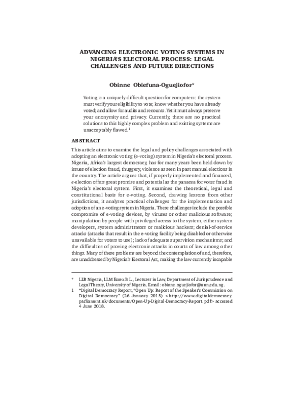(PDF) ADVANCING ELECTRONIC VOTING SYSTEMS IN NIGERIA'S ELECTORAL ...