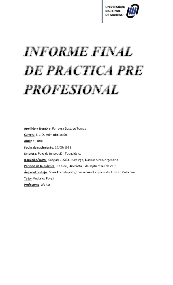 (DOC) INFORME FINAL DE PRACTICA PRE PROFESIONAL - copia