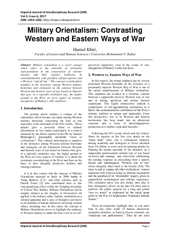 Military Orientalism: Contrasting Western and Eastern Ways of War