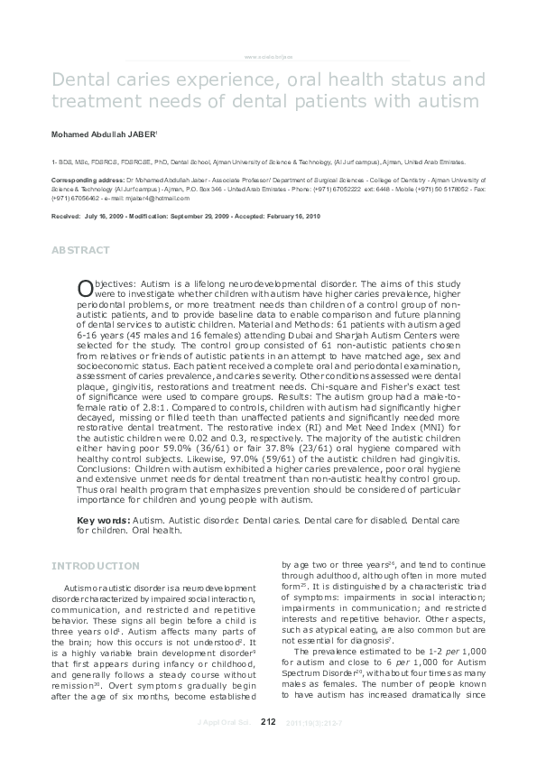 (PDF) Dental caries experience, oral health status and treatment needs ...
