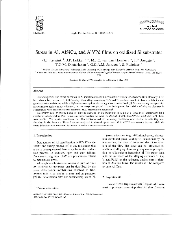 (PDF) Stress in Al, AlSiCu, and AIVPd films on oxidized Si substrates