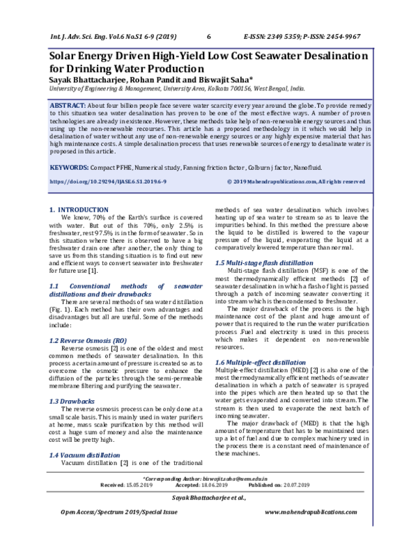 (PDF) Solar Energy Driven High-Yield Low Cost Seawater Desalination for ...