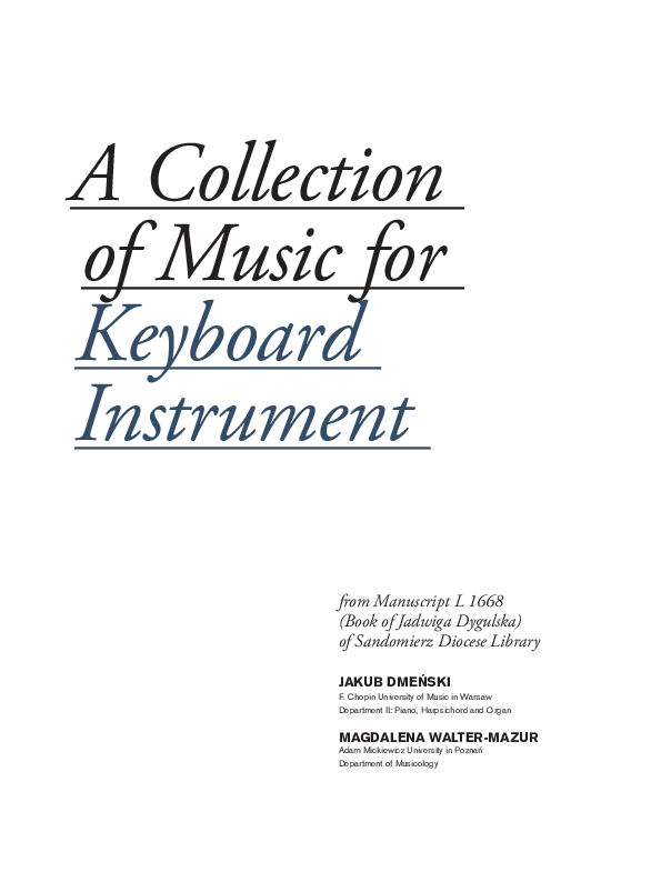 (PDF) A Collection of Music for Keyboard Instrument from Manuscript L
