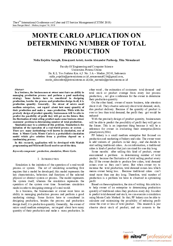 (PDF) MONTE CARLO APLICATION ON DETERMINING NUMBER OF TOTAL PRODUCTION