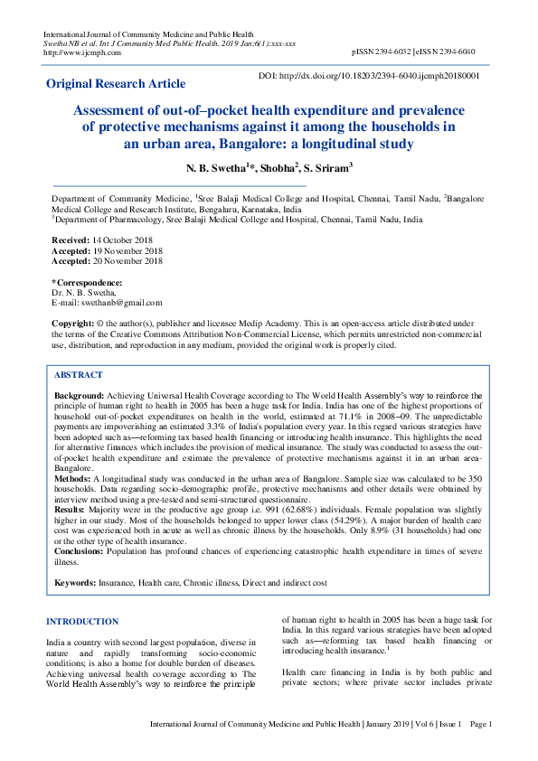 (PDF) Assessment of outofpocket health expenditure and prevalence of