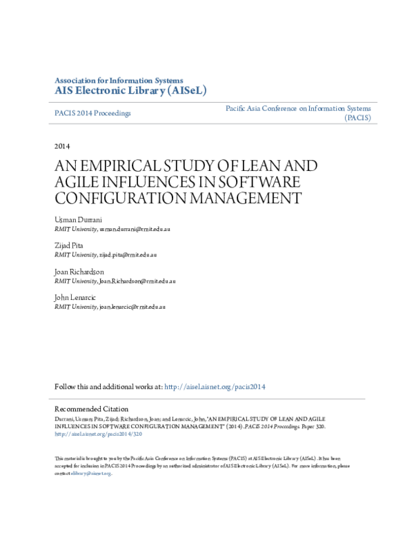 (PDF) An empirical study of lean and agile influences in Software ...