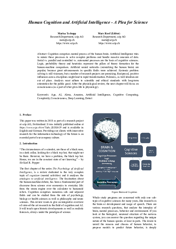 (PDF) Human Cognition and Artificial Intelligence - A Plea for Science