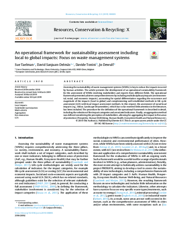 (PDF) An operational framework for sustainability assessment including ...