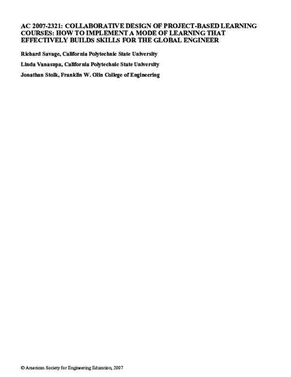(PDF) Ac 2007-2321: Collaborative Design of Project-Based Learning ...