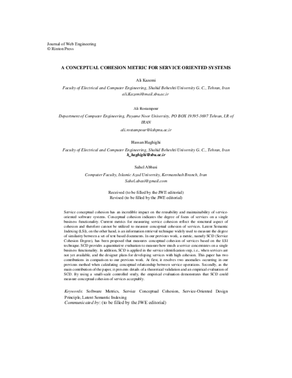(PDF) A CONCEPTUAL COHESION METRIC FOR SERVICE ORIENTED SYSTEMS A ...