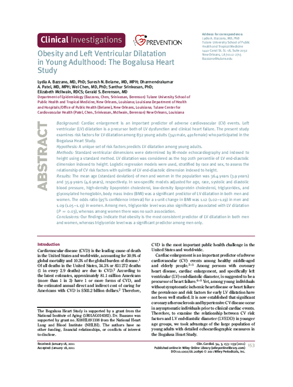 (PDF) Obesity and Left Ventricular Dilatation in Young Adulthood: The ...