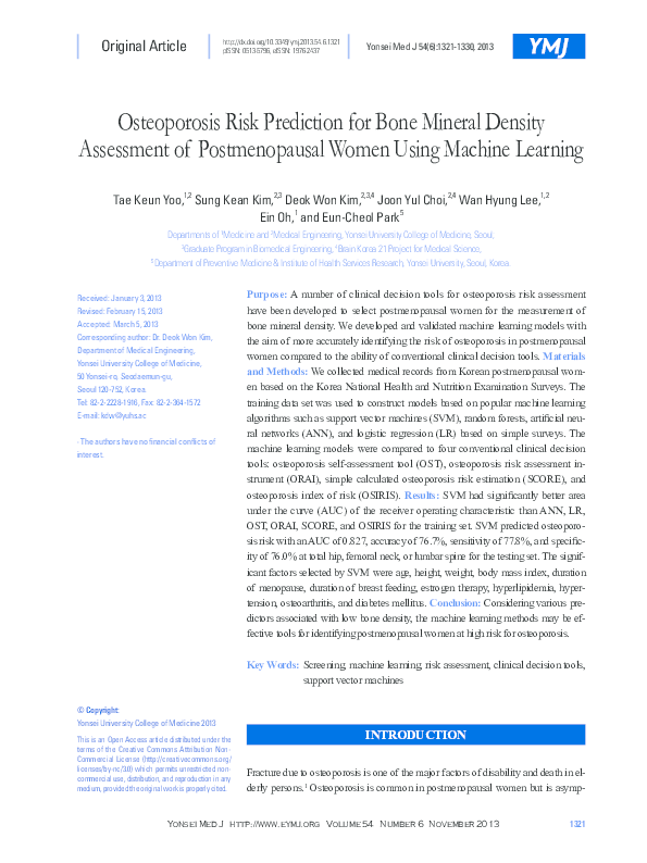 (PDF) Osteoporosis risk prediction for bone mineral density assessment ...