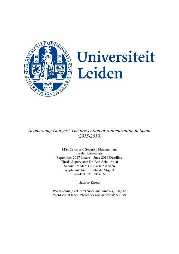 'Acquiescing Danger?: The prevention of radicalisation in Spain (2015-2019)'