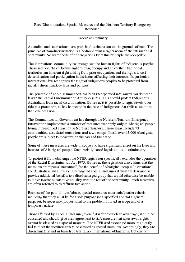 (DOC) Race Discrimination, Special Measures and the Northern Territory ...