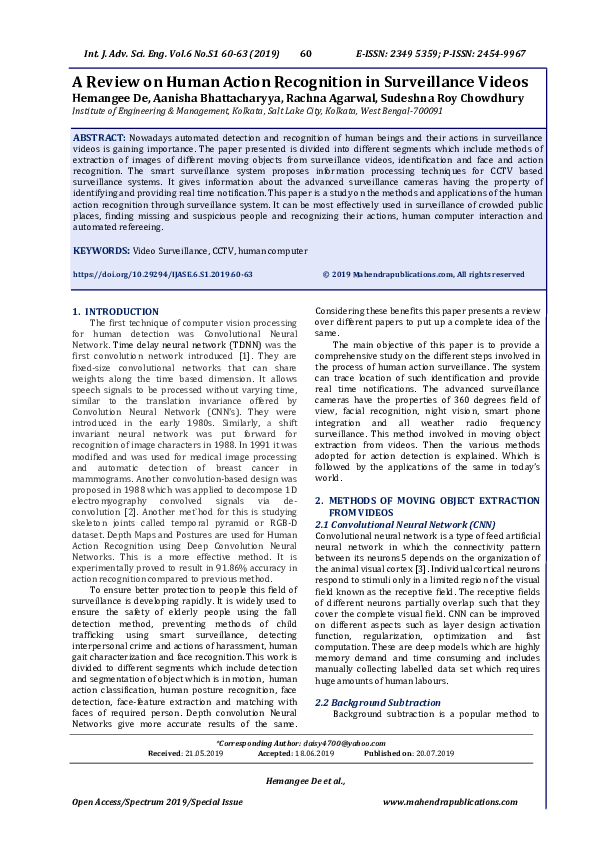 (PDF) A Review on Human Action Recognition in Surveillance Videos